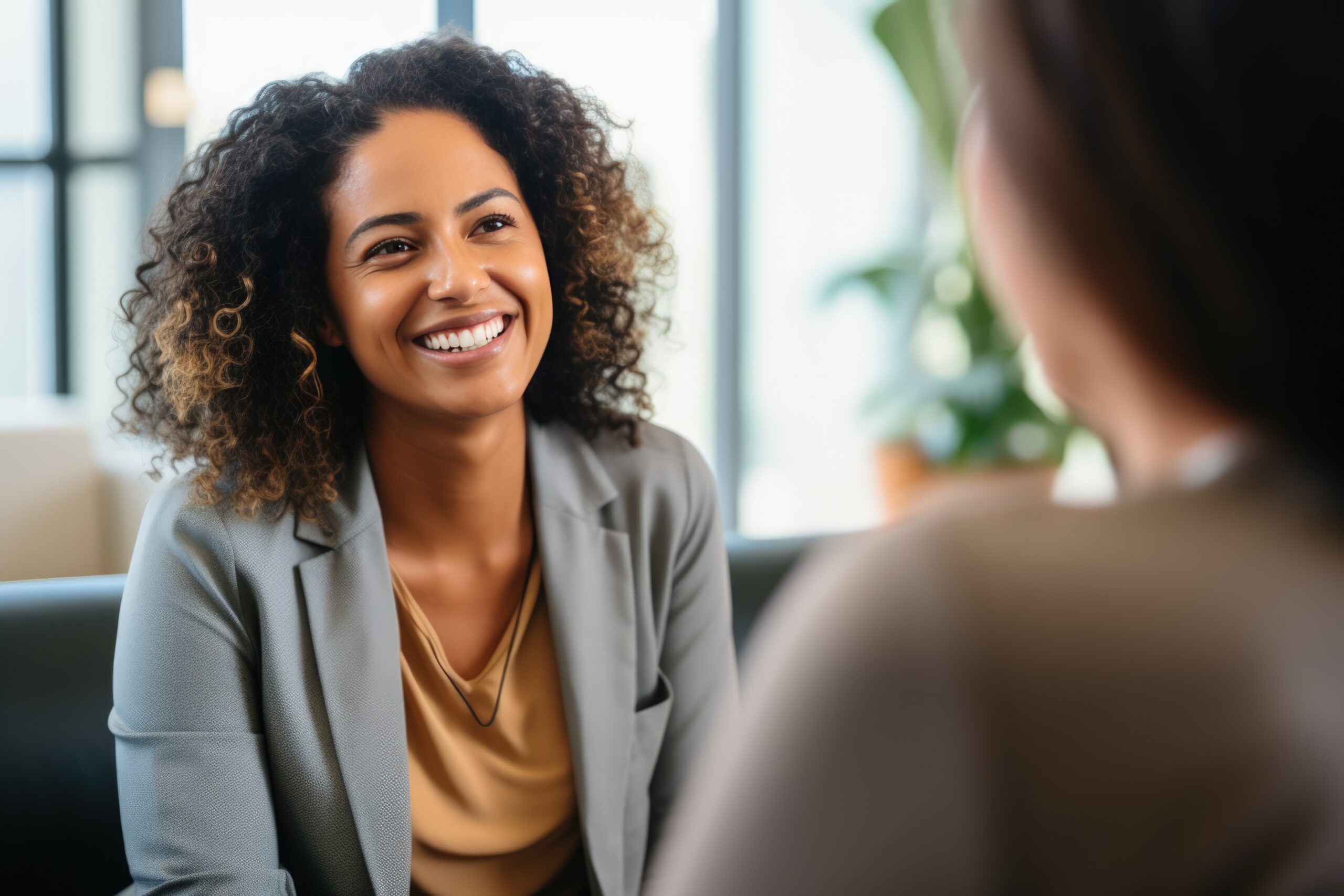 Female psychologist consults with client, mental health support
